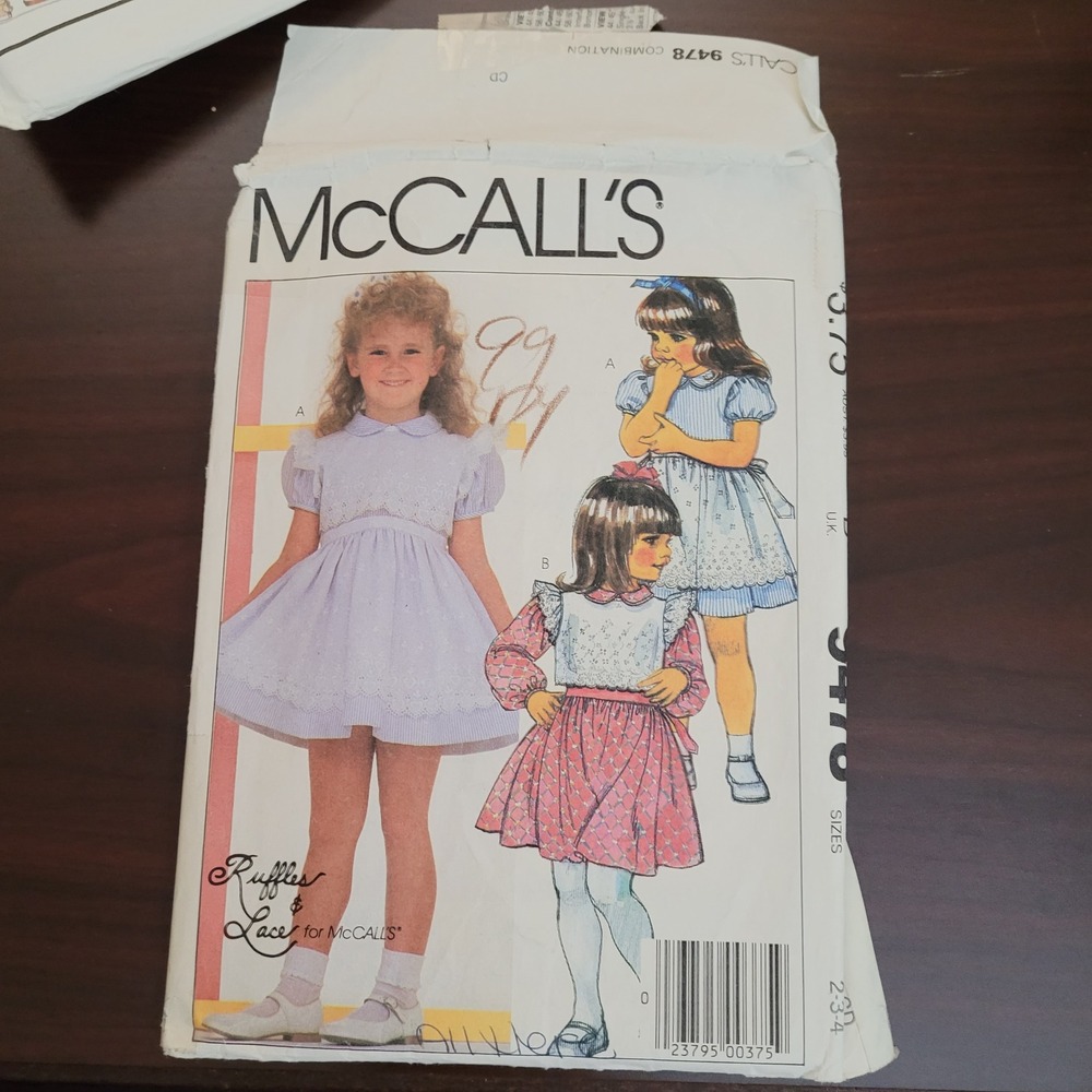 Vintage McCalls 9478 Childrens Dress Vest Pattern Ruffles Lace Size 2-3-4 uncut